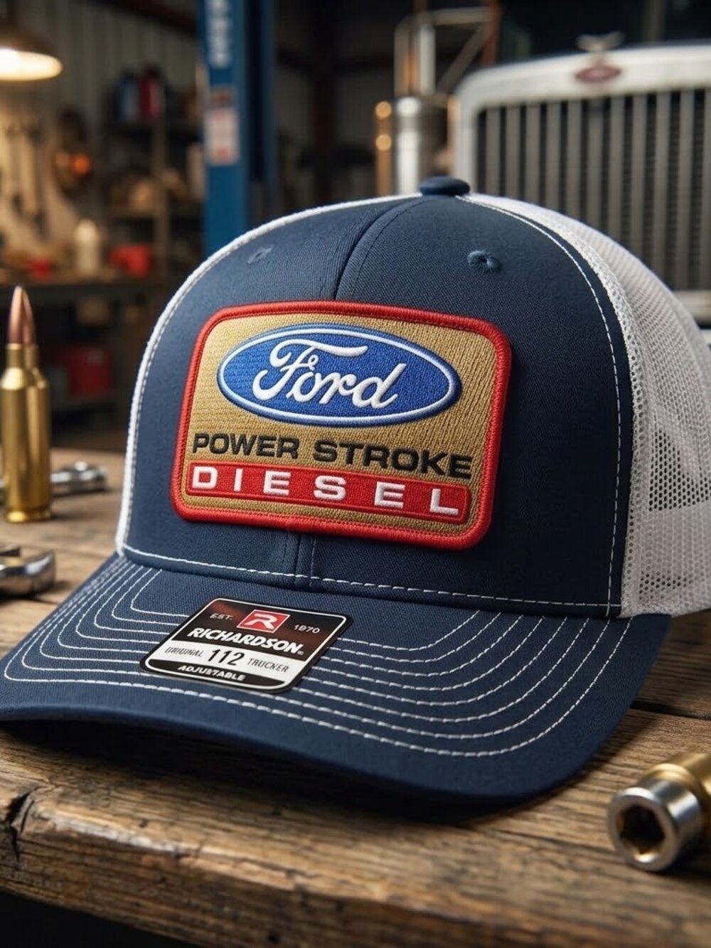 Ford Power Stroke Diesel Patch Navy Blue White Richardson 112 Snapback Hat F150